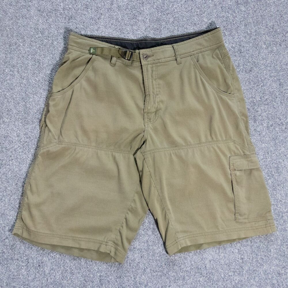 Prana Zion Cargo Hiking Shorts Men's Medium Green Belted Stretch Hiking Gorpcore